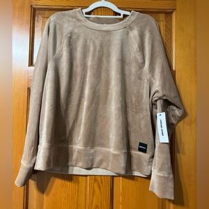 DKNY Women's Beige Crew Neck Velour Sweatshirt
